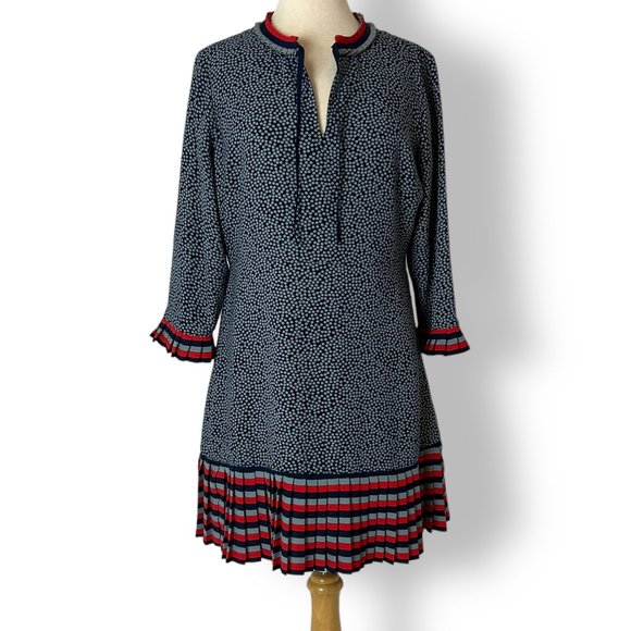 Boden Lara Pleat Detail Dress Navy Polka Dot 10P Above Knee NWOT Red Gray Blue - Picture 2 of 10